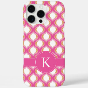 Pink and Orange Ikat Ogee Pattern Monogram iPhone 16 Pro Max Case