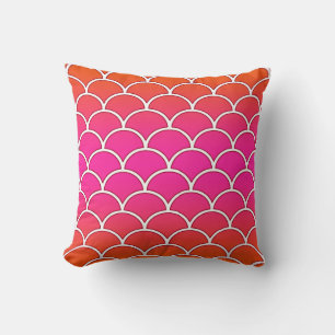 Pink and Orange Japanese Wave Pattern Pillow