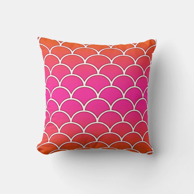 Pink and Orange Japanese Wave Pattern Pillow (Front)