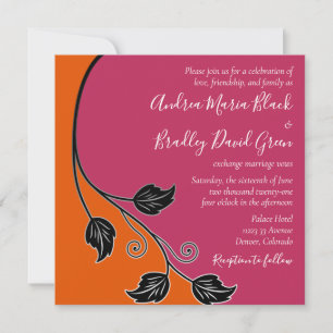 Pink and Orange Leafy Vine Wedding Invitation