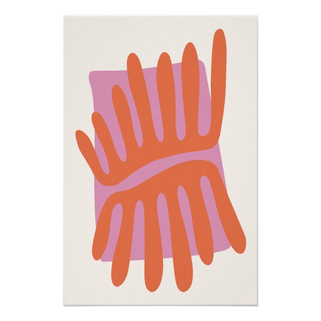 Pink and Orange Leaves Matisse Inspired Abstract Poster (Front)