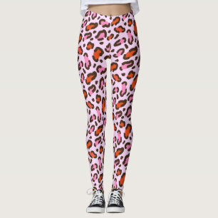 Pink and Orange Leopard Animal Print Leggings