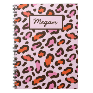 Pink and Orange Leopard Animal Print Name Notebook