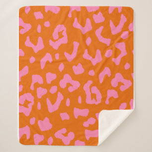 Pink and Orange Leopard Print Pattern Sherpa Blanket
