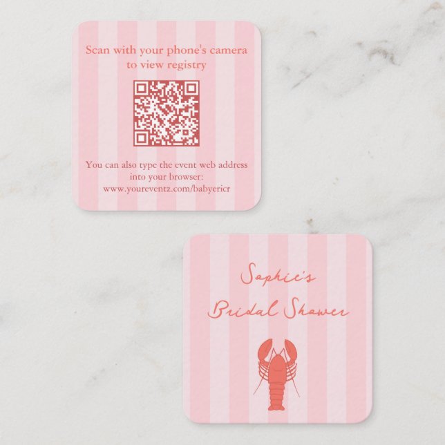 Pink And Orange Lobster Bridal Shower QR Code RSVP Enclosure Card (Front/Back)