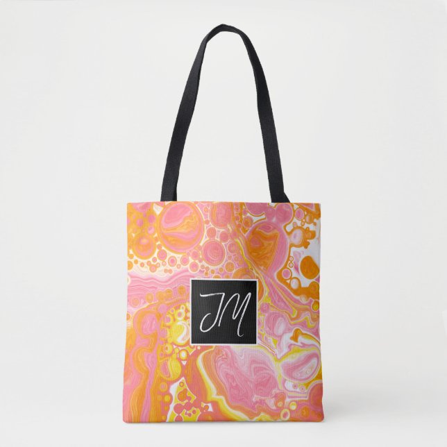 Pink and Orange Marble Fluid Art Tote Bag (Front)