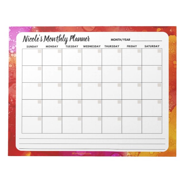 Pink and Orange Marble Monthly Calendar Notepad  (Front)
