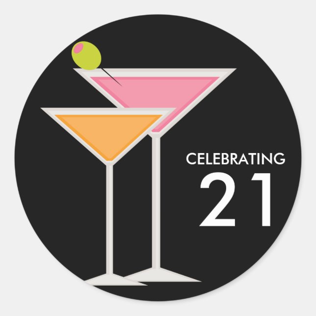 Pink and Orange Martinis Classic Round Sticker (Front)