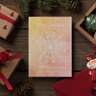 Pink and Orange Merry Christmas New Year Snowflake Holiday Card