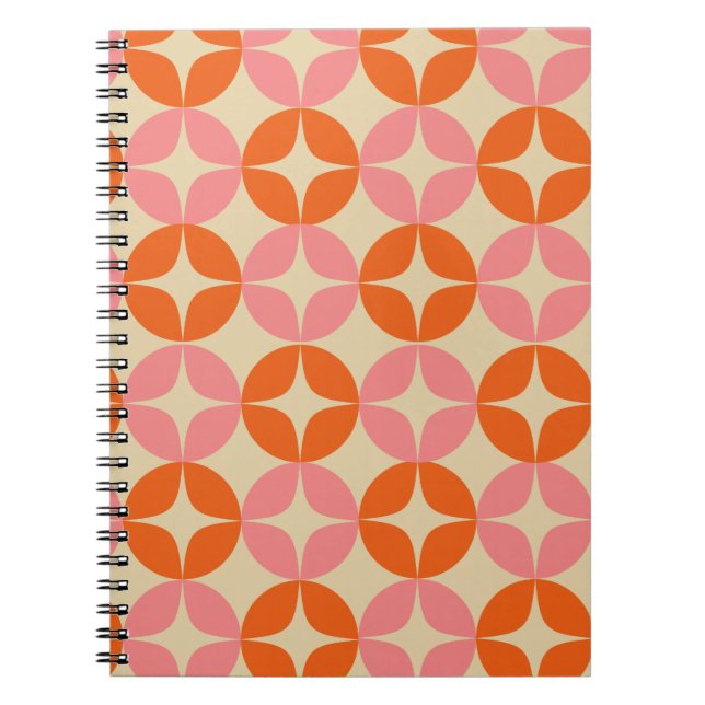 Pink and Orange Mid Century Mod Geometric Pattern Notebook (Front)