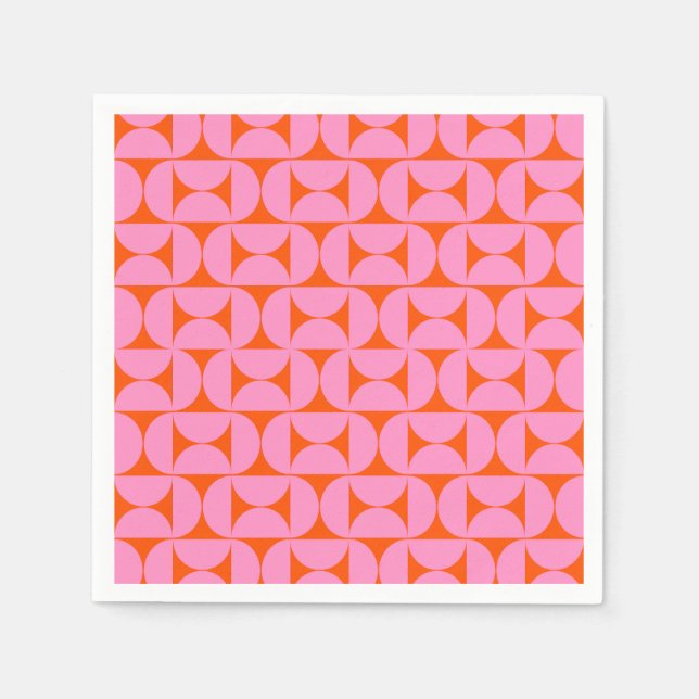 Pink And Orange Mid Century Modern Pattern Napkin (Front)