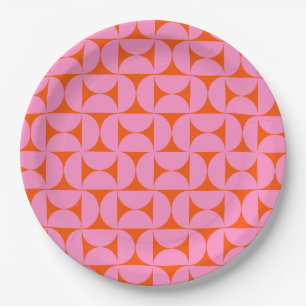Pink And Orange Mid Century Modern Pattern Paper Plate