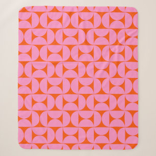 Pink And Orange Mid Century Modern Pattern Sherpa Blanket
