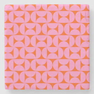 Pink And Orange Mid Century Modern Pattern Stone Coaster