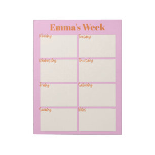 Pink and Orange Modern Personalised Weekly Planner Notepad