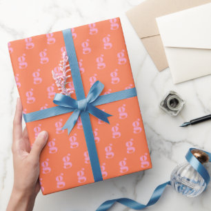 Pink and Orange Monogrammed Initial Simple Cute Wrapping Paper