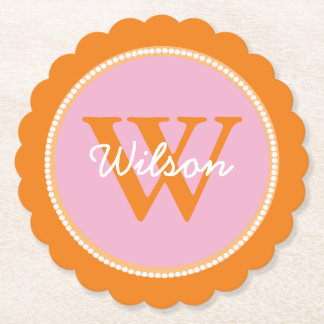 Pink and Orange Monogrammed Paper Coasters