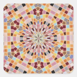 Pink and Orange Mosaic Kaleidoscope Square Sticker