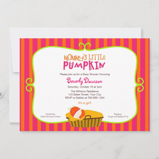 Pink and Orange Mummy's Little Pumpkin Baby Shower Invitation (Front)