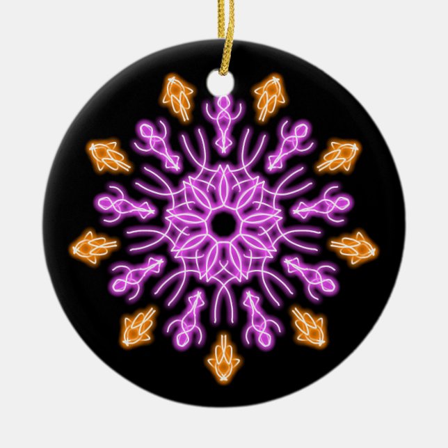 Pink and orange neon flower ceramic tree decoration (Front)