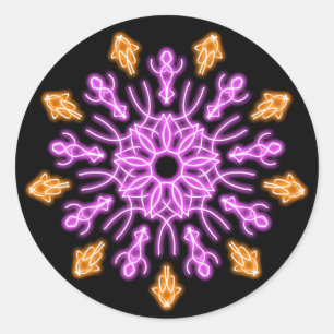 Pink and orange neon flower classic round sticker