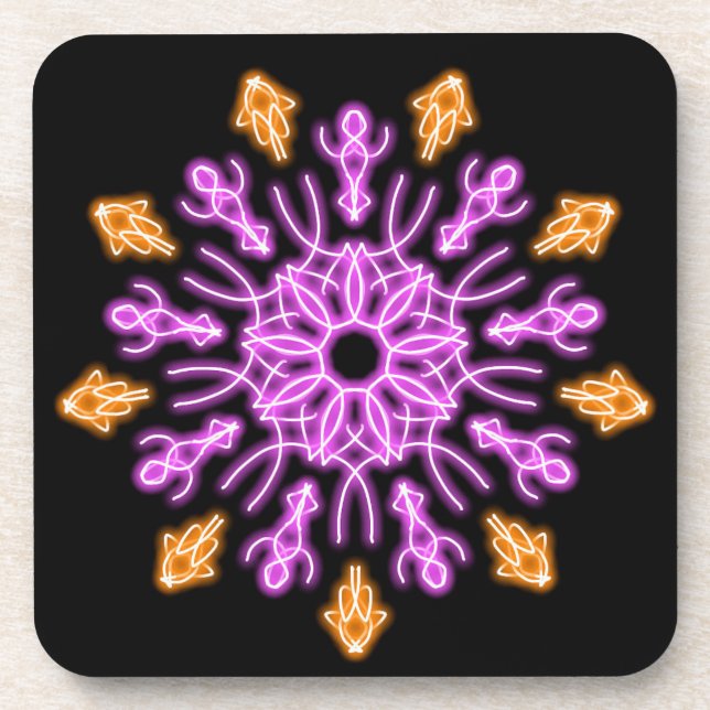Pink and orange neon flower coaster (Front)