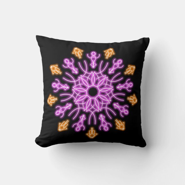 Pink and orange neon flower cushion (Front)