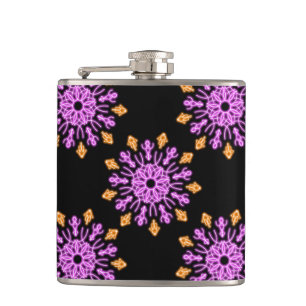 Pink and orange neon flower hip flask