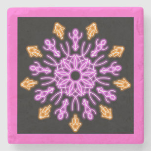 Pink and orange neon flower stone coaster