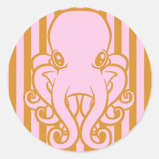 Pink and Orange Octopus Classic Round Sticker (Front)