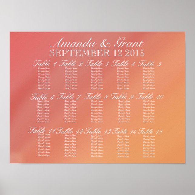 Pink and Orange Ombre Fade Seating Chart (Front)
