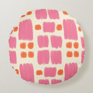 Pink and Orange painted shapes on a Cream backgrou Round Cushion