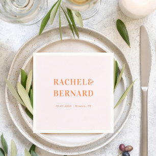 Pink and Orange Peach Apricot Typography Wedding Napkin