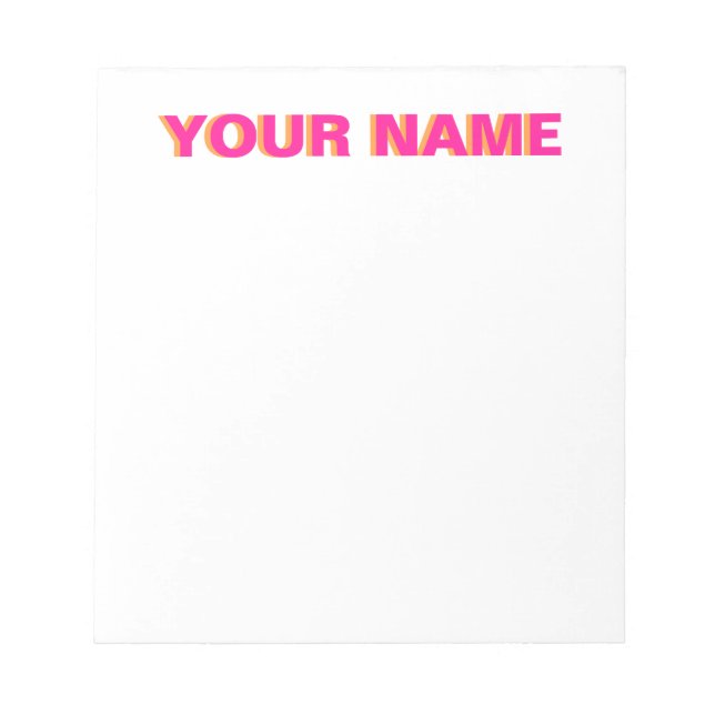 Pink and Orange Personalised Name Notepad (Front)