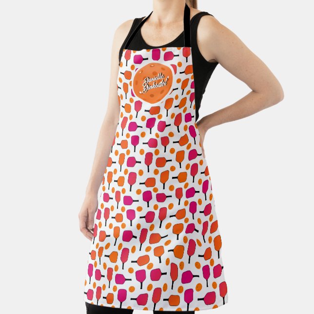 Pink and Orange Pickleball Paddles Personalised Apron (Insitu)