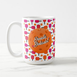 Pink and Orange Pickleball Paddles Personalised Coffee Mug