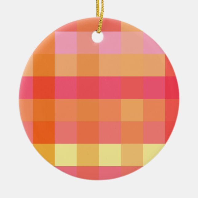 Pink and orange plaid ceramic tree decoration (Front)