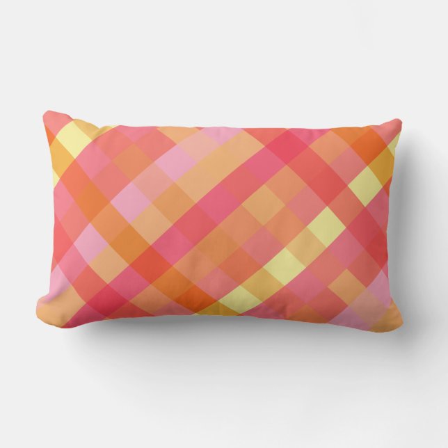 Pink and orange plaid lumbar cushion (Front)