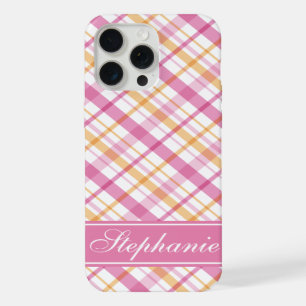 Pink and Orange Plaid Pattern iPhone 15 Pro Max Case