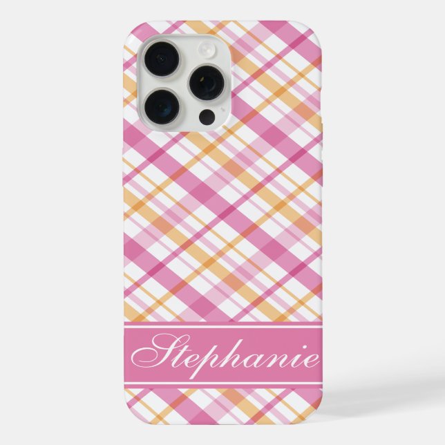 Pink and Orange Plaid Pattern iPhone Case (Back)