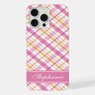 Pink and Orange Plaid Pattern iPhone 15 Pro Max Case