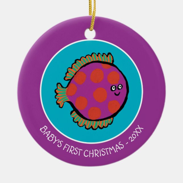 Pink and Orange Polka-Dot Fish Ceramic Tree Decoration (Front)