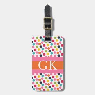 Pink and Orange Polka Dot Monogram Luggage Tag