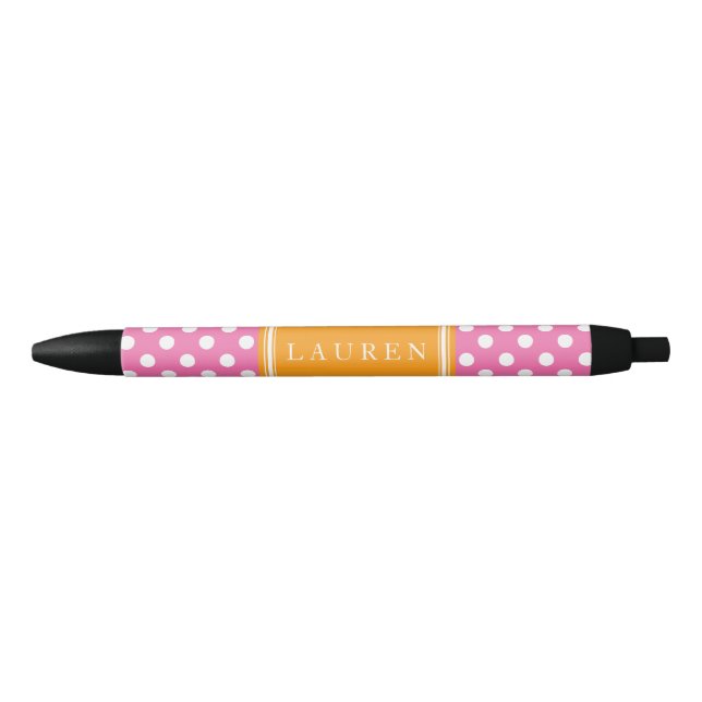 Pink and Orange Polka Dots Pattern Black Ink Pen (Front)