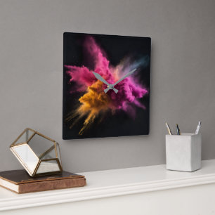 Pink and Orange Powder Blast Square Wall Clock