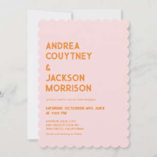 Pink and Orange Retro Boho Wedding Invitation