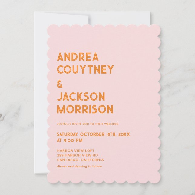 Pink and Orange Retro Boho Wedding Invitation (Front)