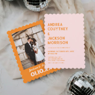 Pink and Orange Retro Boho Wedding Invitation