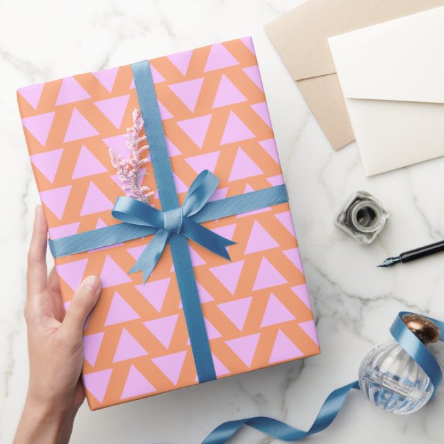 Pink and Orange Retro Geometric Triangle Pattern Wrapping Paper (Gifting)