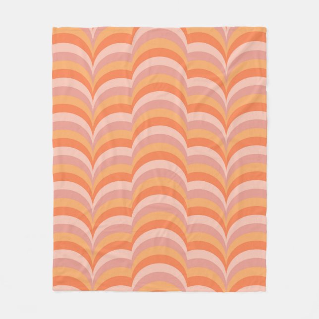 Pink and orange retro style curves pattern fleece blanket (Front)